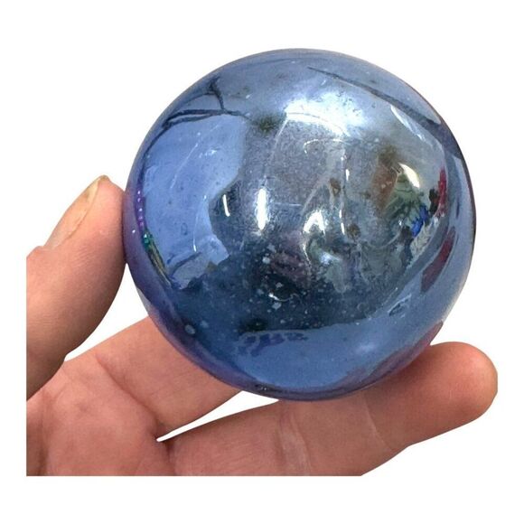 Vintage Poland Mercury Glass Christmas Ornament Hand Blown Cobalt Blue Retro - Picture 2 of 4